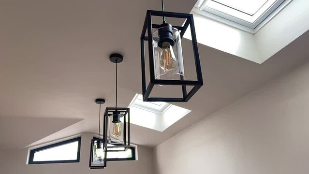 Modern Lights Hanging Lanterns Lamps Interior Design Decor Slow Mo