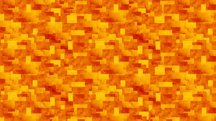 Fiery red orange gold yellow abstract background. Geometric shape. Square rectangle block pattern. Pixel effect. Rough grain noise. Mosaic collage mix. Bright colour. Hot. Futuristic design template.