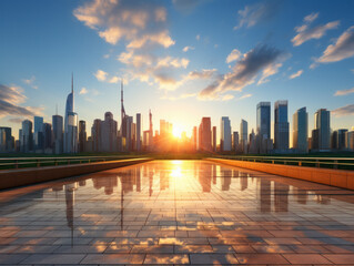 Obraz premium empty road with city background.