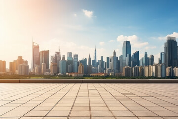 empty floor with city background.