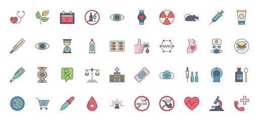 Medical Vector Icons Set. Line Icons, Sign and Symbols in Outline Fill Design Medicine and Health Care with Elements for Mobile Concepts and Web Apps. Collection Modern Infographic Logo and Pictogram