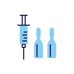 Syringe and Lab Tubes related vector line icon. Isolated on white background. Vector illustration. Editable stroke