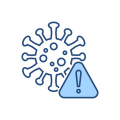 Corona virus danger related vector icon. Coronavirus with warning triangle sign and exclamation mark on it. Isolated on white background. Corona virus danger sign. Editable vector illustration