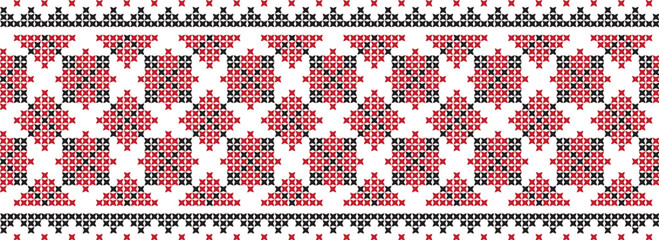 Embroidered cross-stitch ornament national pattern Ukrainian Slavic.