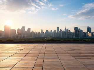 empty floor with city background.