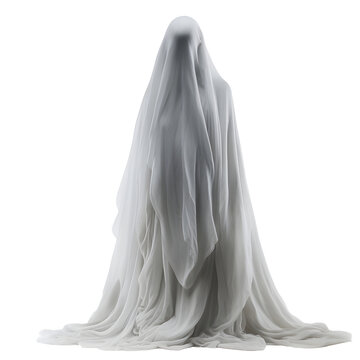 Ghost figure on a transparent background. Ghostly apparition created with Generative AI technology. 