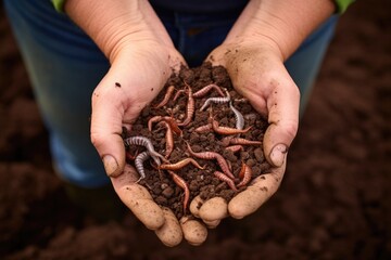 handful of worm castings, rich in nutrients for plants - obrazy, fototapety, plakaty