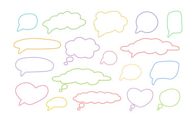 Speech bubble set. Hand-drawn colorful line speech, thought bubbles.