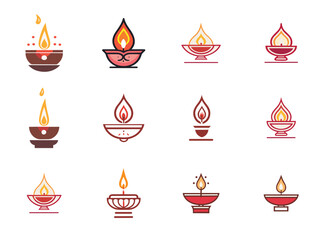 Diya icons for Diwali festival of India. 