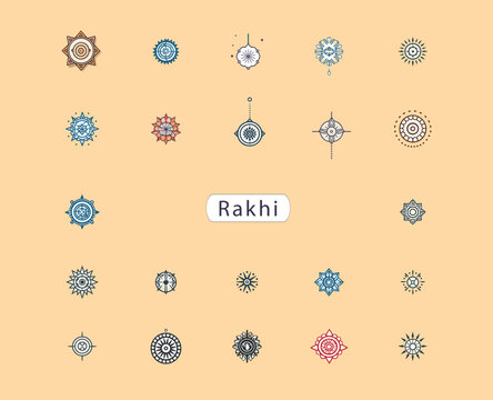 Vectors of rakshabandhan icon set. Rakhi elements. Perfect for png.