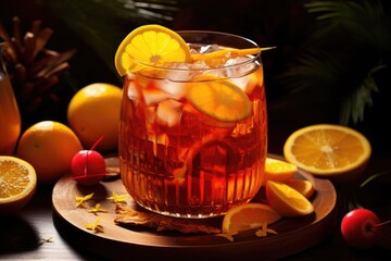 refreshing rum punch in a glass with fruit slices