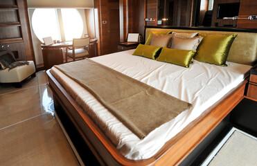 Magnificent bedroom in a luxury yacht