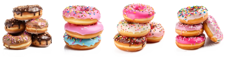 Fotobehang piles of glazed donuts isolated on transparent background © Mrs__DoubleF