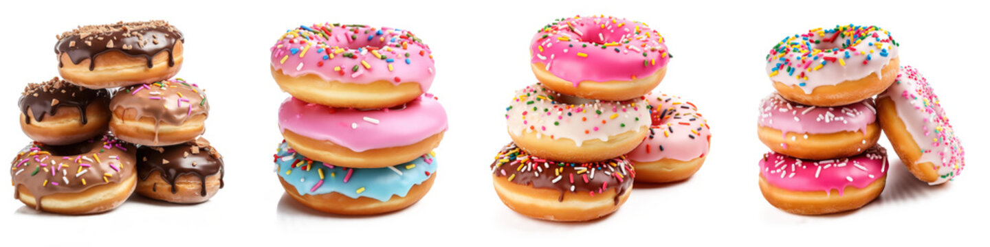 piles of glazed donuts isolated on transparent background