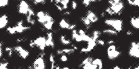 Glitch distorted grungy abstract forms . Blob shape organic seamless pattern texture. Fluid shapes .Grunge textured . Liquid vector shapes with halftone dots .Screen print endless pattern texture