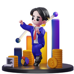 3d Illustration of Businessman Jumping Happy Financial Advisor