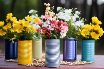 upcycled tin can flower vases for a spring celebration