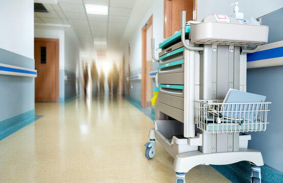 Corridor in the hospitalwith pushing cart