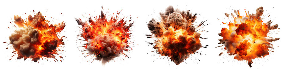 collection of Big explosion effect, realistic explosions boom, realistic fire explosion isolated on transparent background - obrazy, fototapety, plakaty