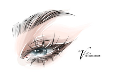 Bright eye makeup, hand drawn in vector format.