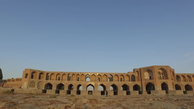 Khaju bridge Pol-e Khaju over dry Zayandeh river Isfahan Iran
