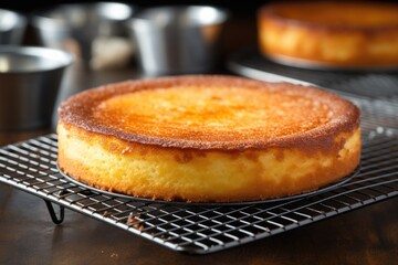 freshly baked cheesecake cooling on a rack