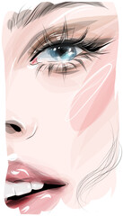 Beautiful young woman with makeup, hand drawn in vector format.