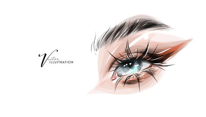Bright eye makeup, hand drawn in vector format.
