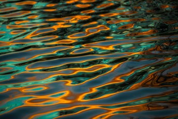 Tranquil landscape of golden orange sunset hues dancing off the surface of the water