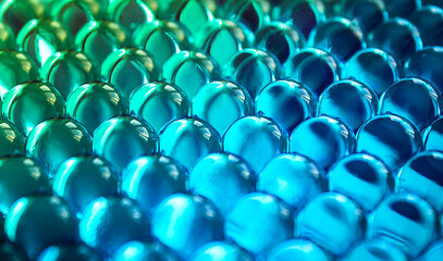 Blue turquoise hydrogel round shape. Macro of gel balls. Abstract geometric background