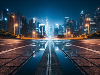 empty road with city background.