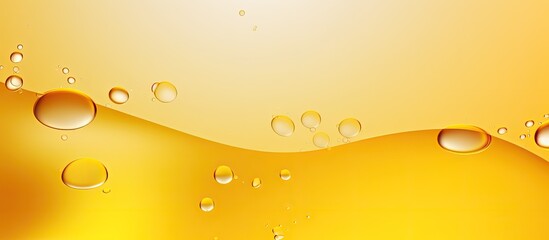 Abstract background banner with various yellow bubbles of oil or serum, providing copy space. Represents