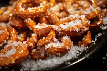 close-up of salt crystals sprinkled on unbaked pretzels