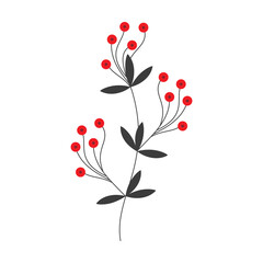 Doodle red berries branch icon vector. Hand drawn black leaves silhouette isolated. Floral drawing, graphic design, print, branding, card, poster, logo, sign, symbol. Minimal botanical illustration.