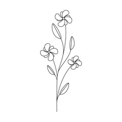 Minimal flower icon set vector. Hand drawn line leaves branch outline silhouette isolated. Floral drawing, graphic design, linear print, card, poster, logo, sign, symbol, botanical illustration.