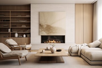 minimalist living room with a neutral color palette