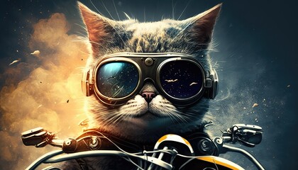 joyful kitten with glasses background for outdoors adventure generative ai