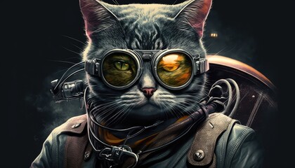 wildlife adventurous cat face background with glasses for pet fun generative ai