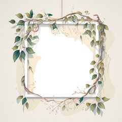 decorative empty vine frame background with natural leaves generative ai
