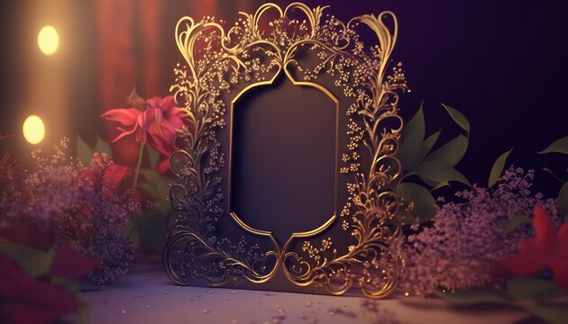 eye catching golden blank frame for majestic photography generative ai
