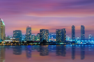View of cityscape at Night , San Diego, 