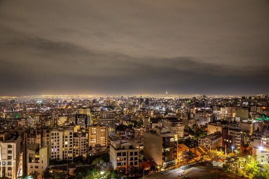 Aerial view of Tehran cityscape with multiple buildings in Iran