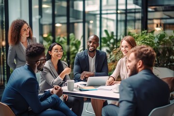 Multiethnic group of business people discussing in a modern office