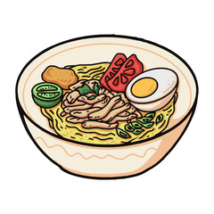 chicken soup Indonesian famous food illustration