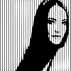 Abstract beautiful female face drawing with lines. Young woman. Girl, minimalist fashion design, vector illustration