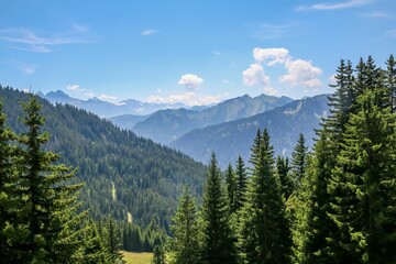the mountains and trees are in the distance from the trail