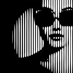 Young woman with sunglasses portrait. Abstract beautiful female face drawing with lines. Girl, minimalist fashion design, vector illustration