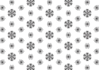 Pattern Floral and Geometric Elements. Seamless Floral Ethnic Pattern. Arabic Indian Motifs Abstract Floral Ornament Thin Line. Vector Wallpaper Background Fabric Paper Black and White Graphic Design