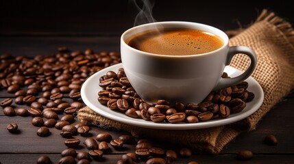 black coffee with coffee beans, World Coffee Day. Generative AI