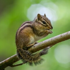 Closeup shot of a small brown chipmunk on a wooden branch